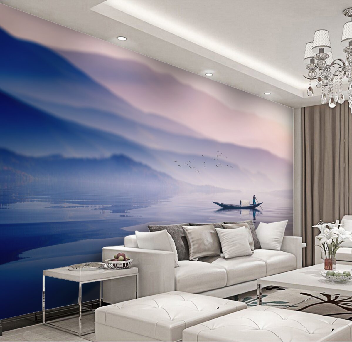 Fototapeta samotny rybak na pochmurnej wodzie