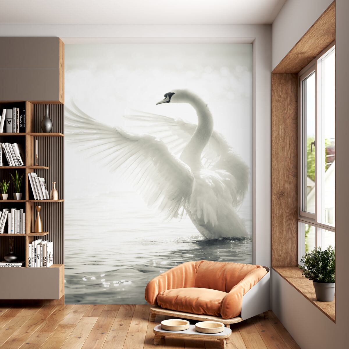 Fototapeta biały łabędź ląduje w wodzie