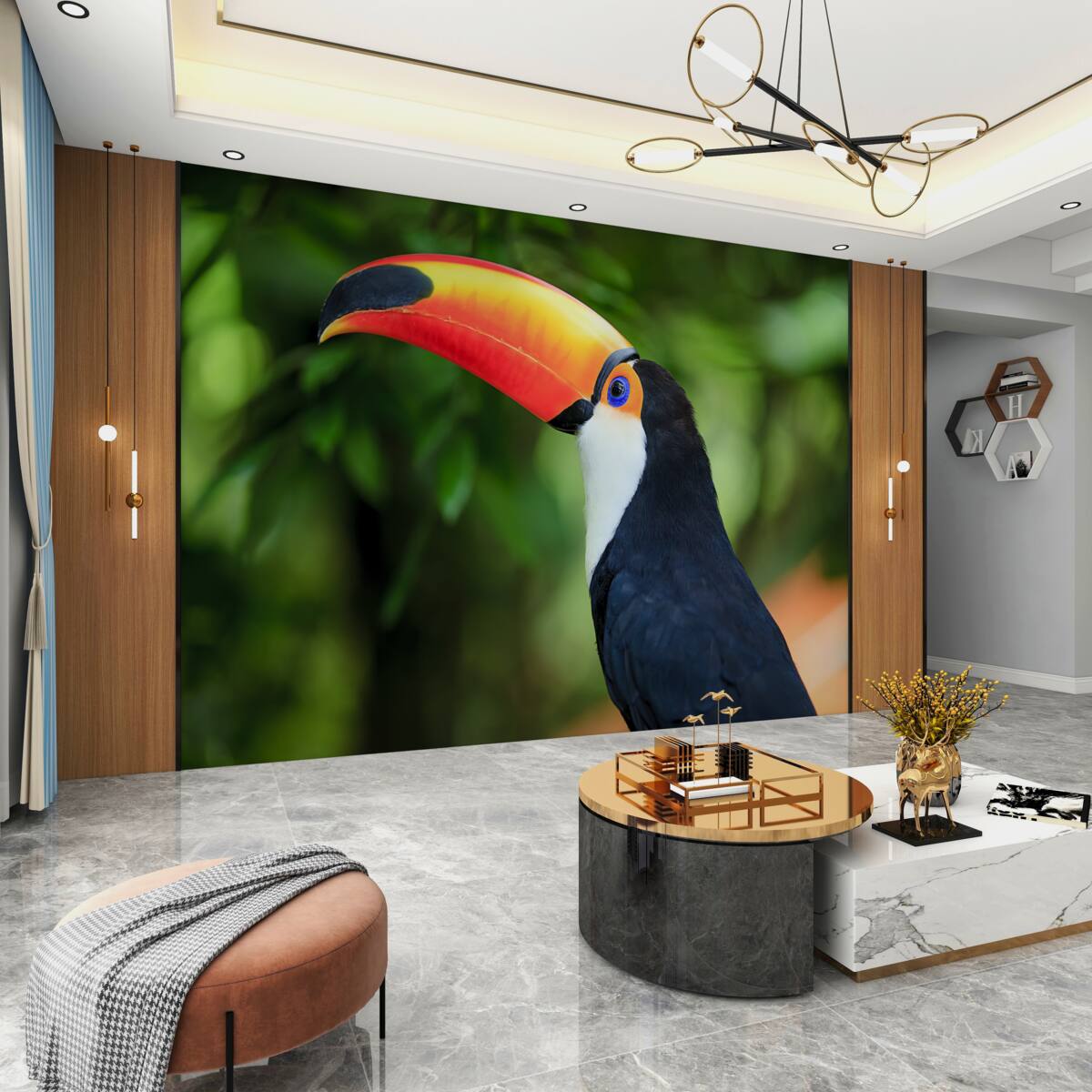 Fototapeta piękny dorosły pelikan w zieleni