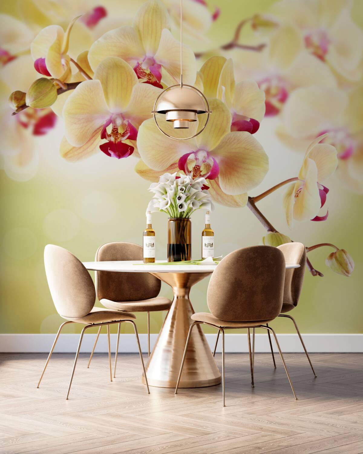 Fototapeta miękkie kremowe storczyki z pięknymi pąkami