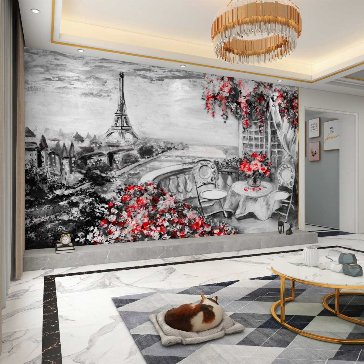 Fototapeta kawiarnia w domu na tarasie z widokiem na Wieżę Eiffla