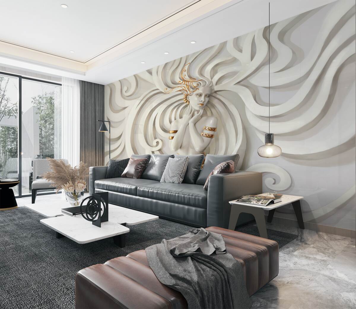 Fototapeta wizerunek dziewczyny ze złotymi i abstrakcyjnymi liniami