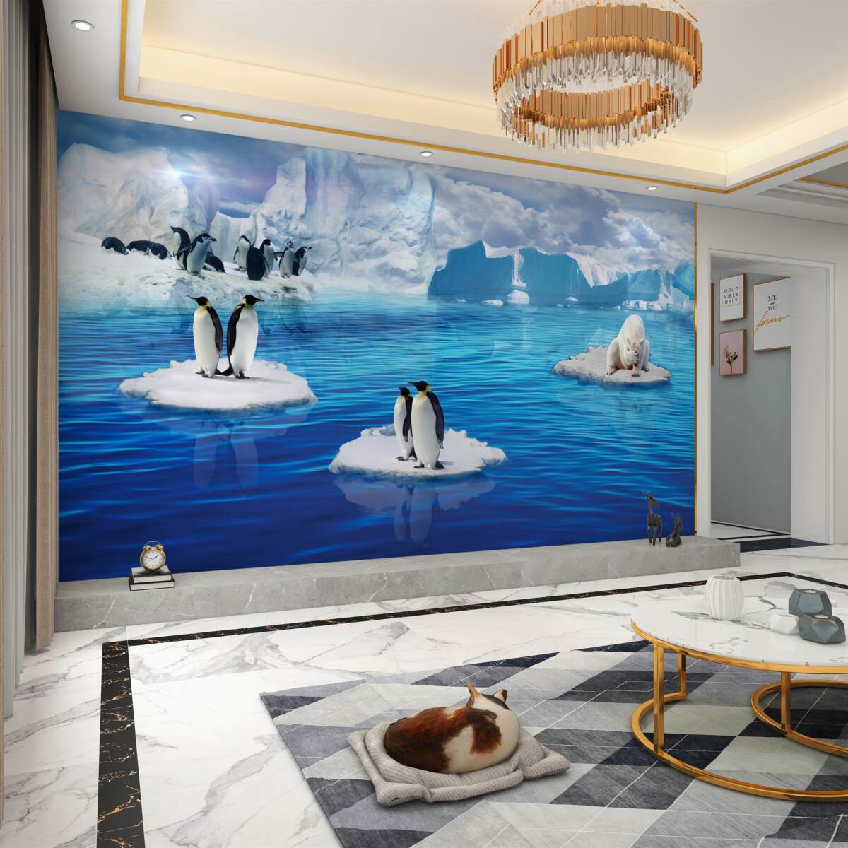 Fototapeta rodzina pingwinów na kawałkach lodu