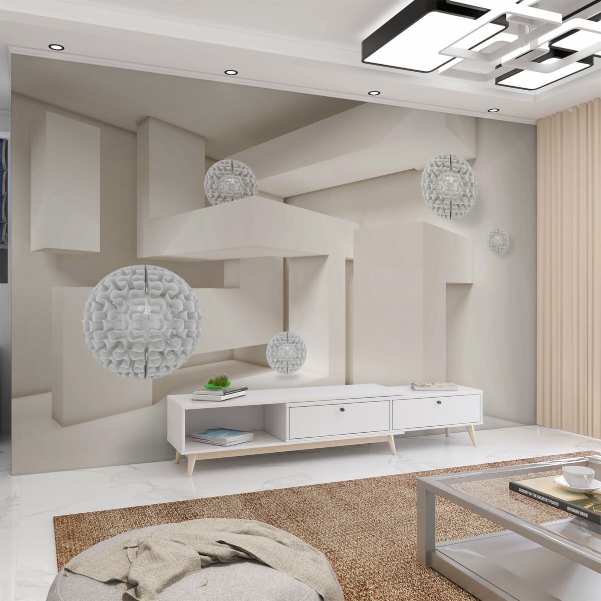 Fototapeta białe abstrakcyjne koła wśród prostokątów