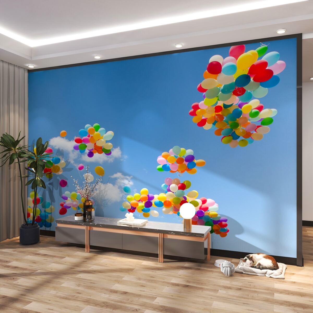 Fototapeta w niebo wystrzeliwane są setki kolorowych balonów