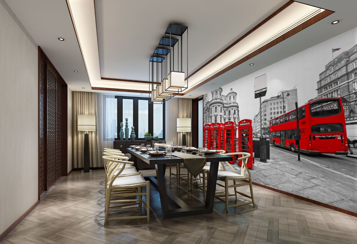 Fototapeta czerwone budki telefoniczne i autobus w szarym mieście