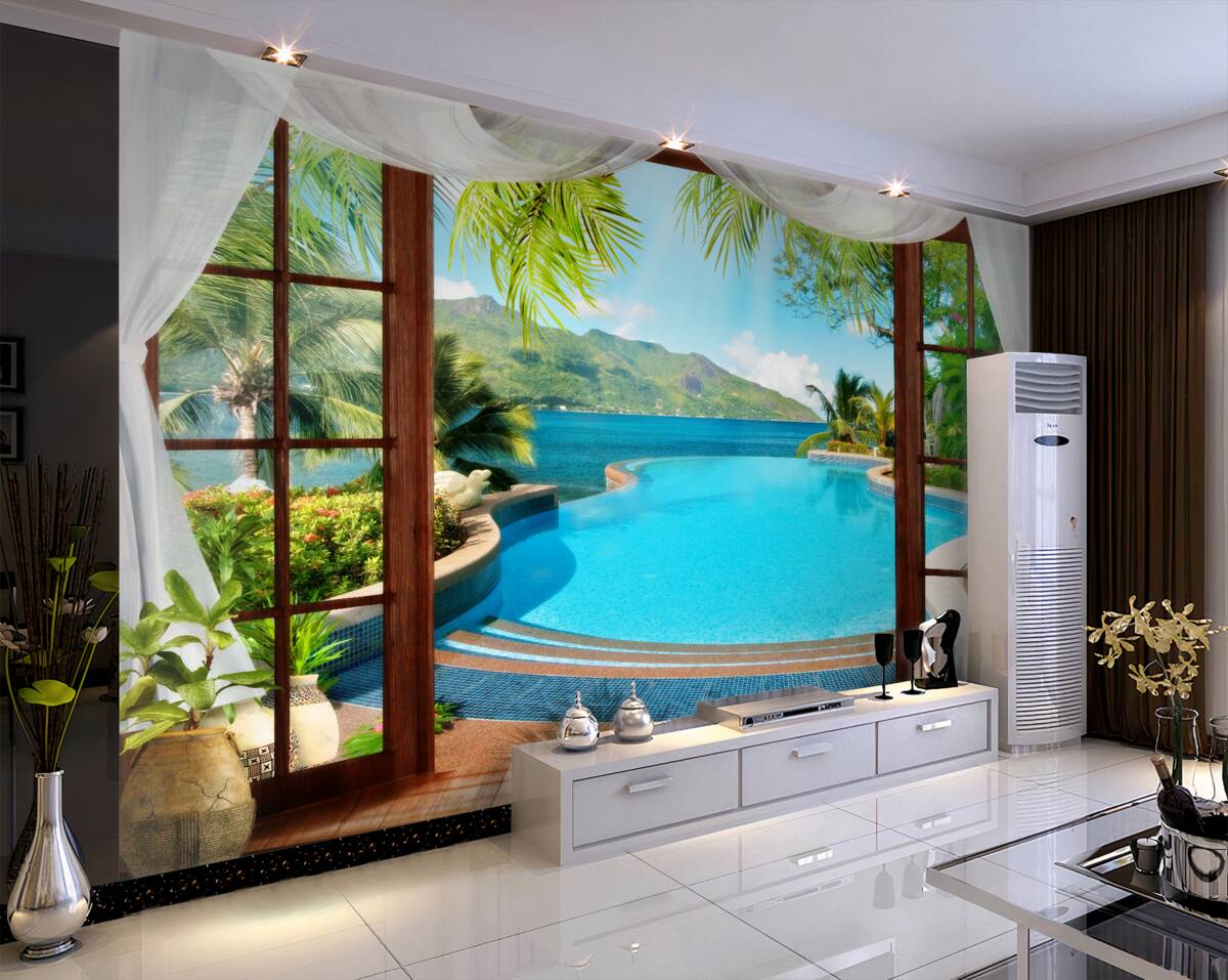 Fototapeta basen na tarasie z pięknym widokiem na góry