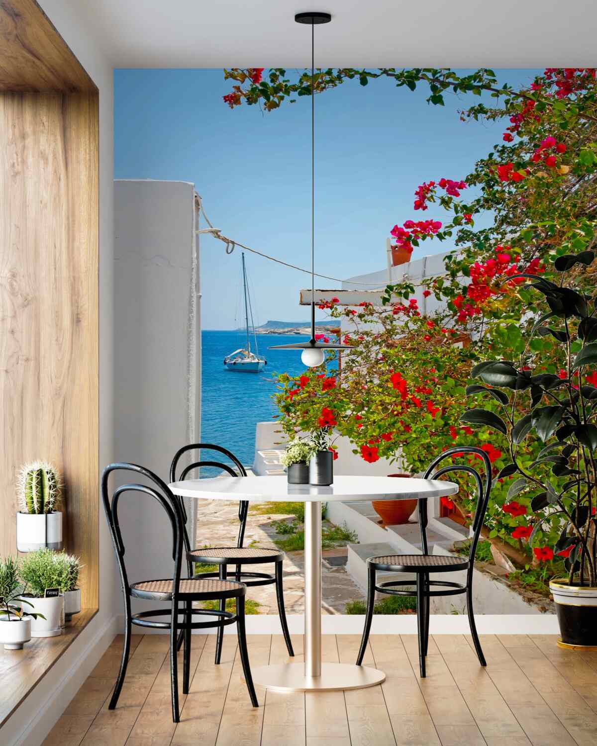 Fototapeta granatowoczerwony kolor na ścianach białych domów