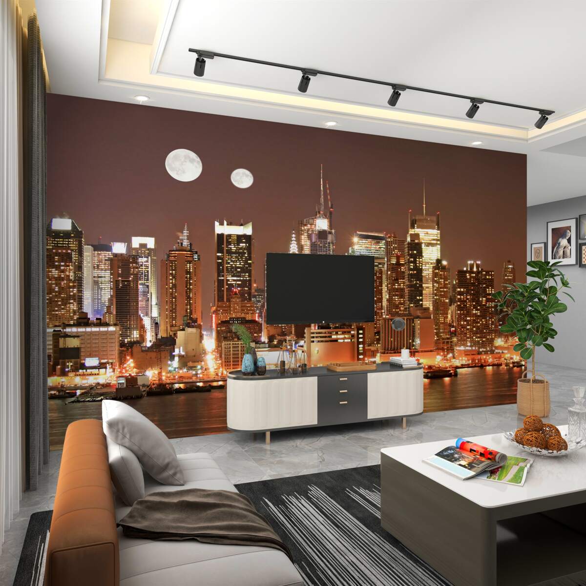 Fototapeta słońce i księżyc nad wielką metropolią