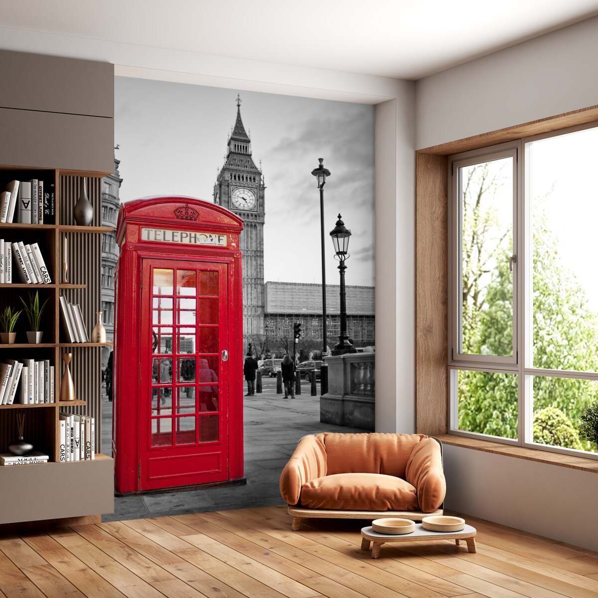 Fototapeta czerwona budka telefoniczna na środku obok Big Bena