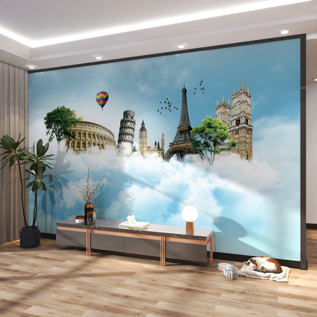 Fototapeta Zabytki europejskich miast w chmurach