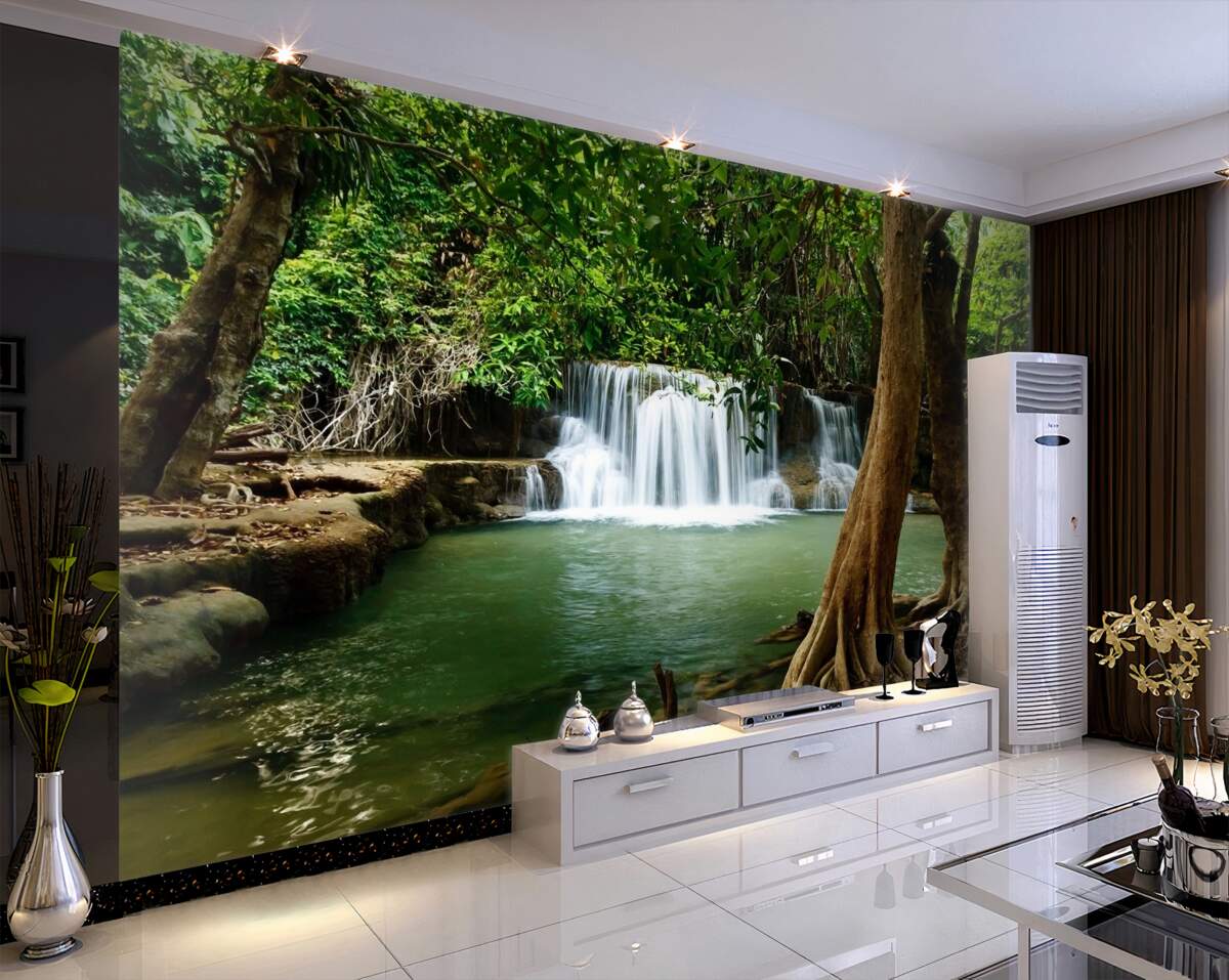 Fototapeta wodospad w starym lesie