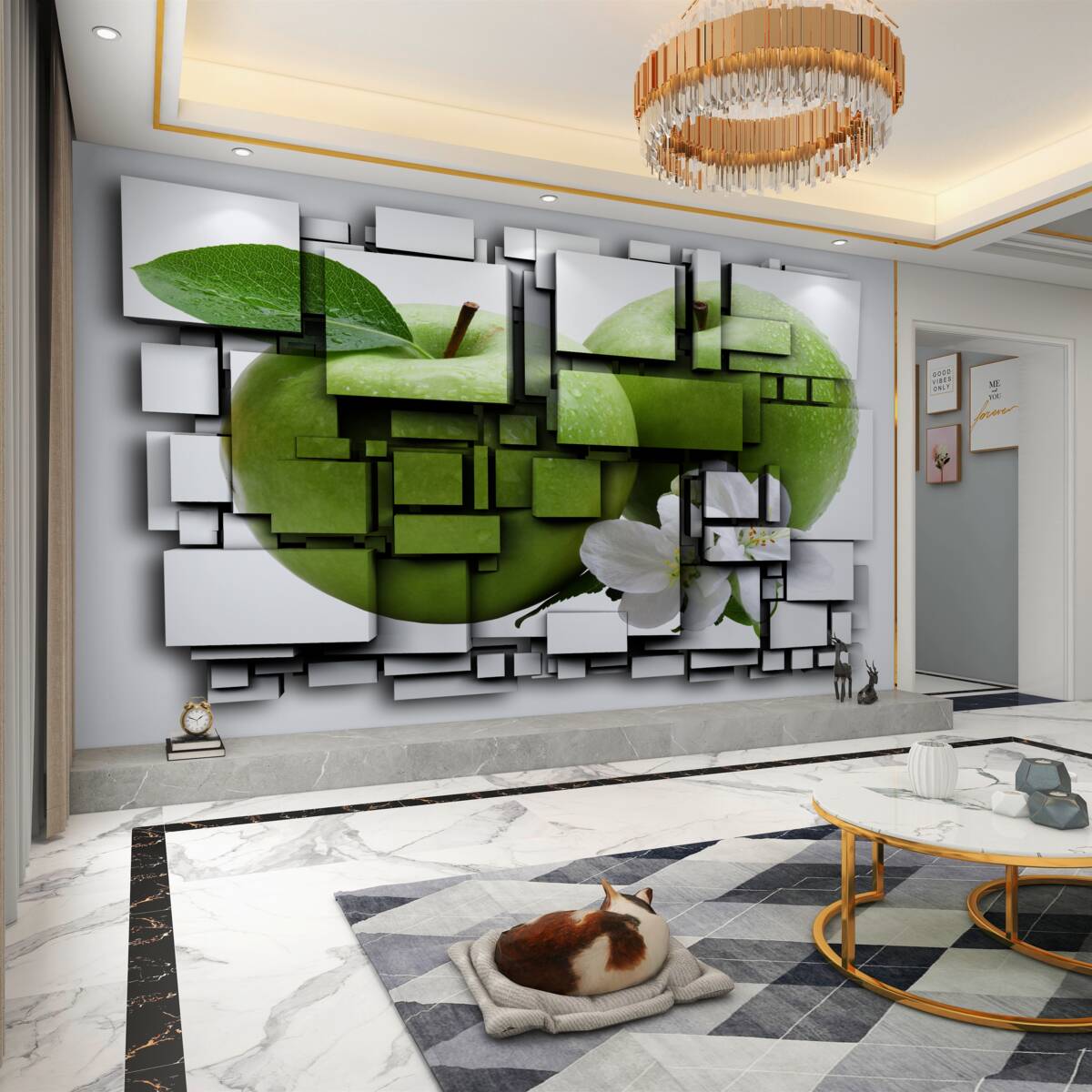 Fototapeta kompozycja prostokątów z nadrukiem zielonego jabłka