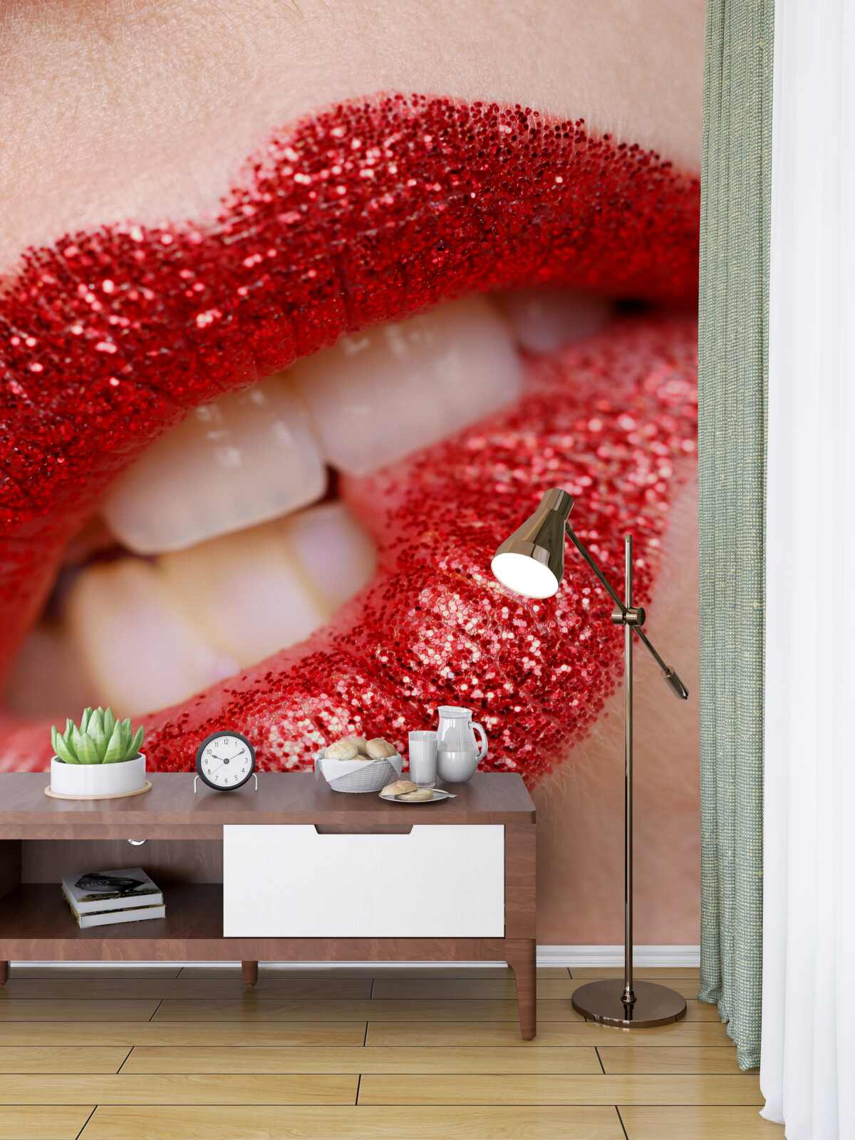 Fototapeta przygryzając czerwone, brokatowe usta