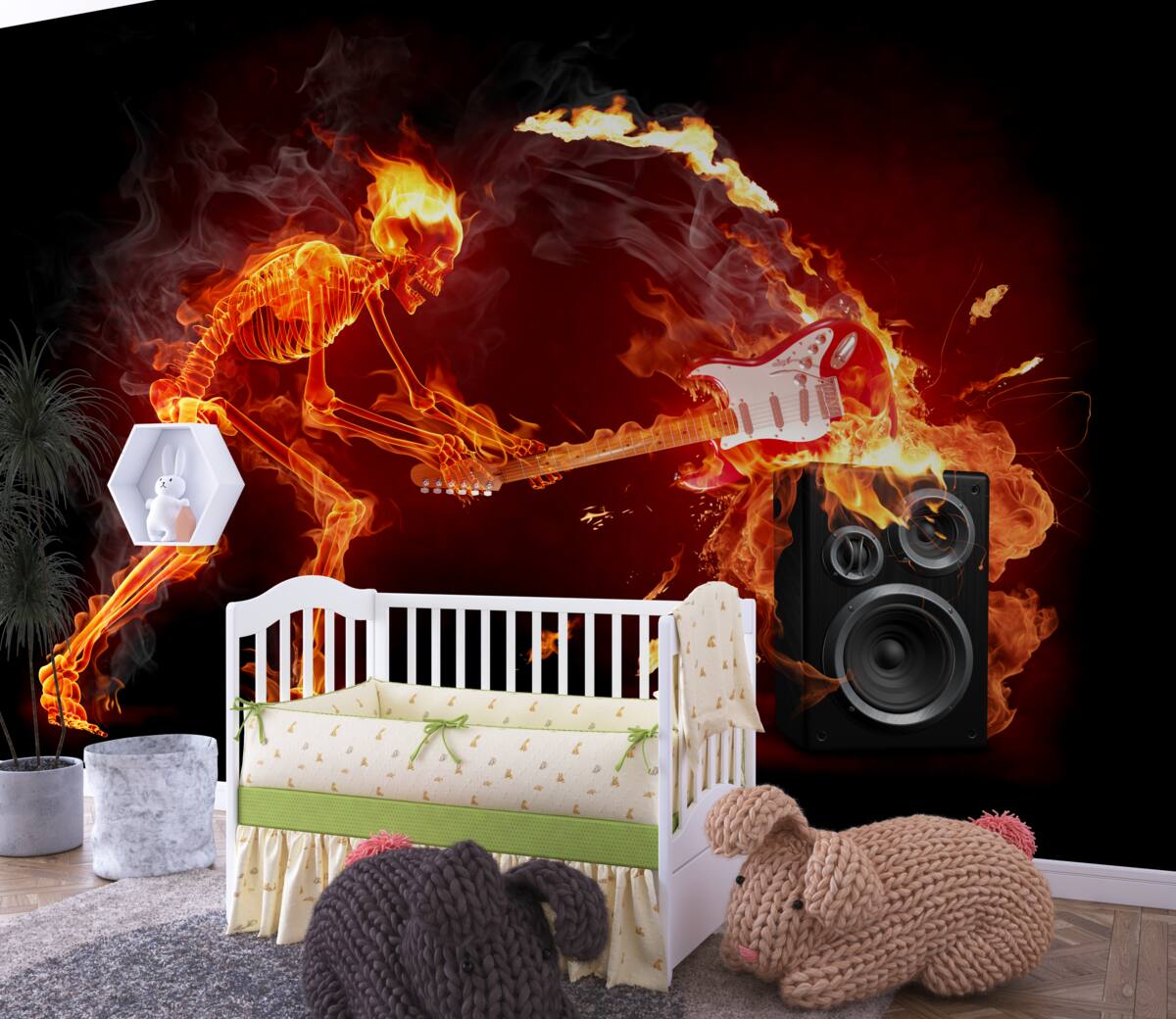 Fototapeta muzyk rozbija gitarę o głośnik