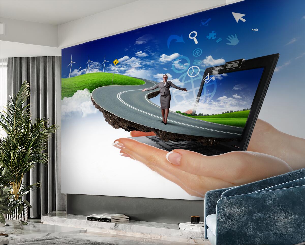 Fototapeta droga do nieba z chodzącą dziewczyną abstrakcją