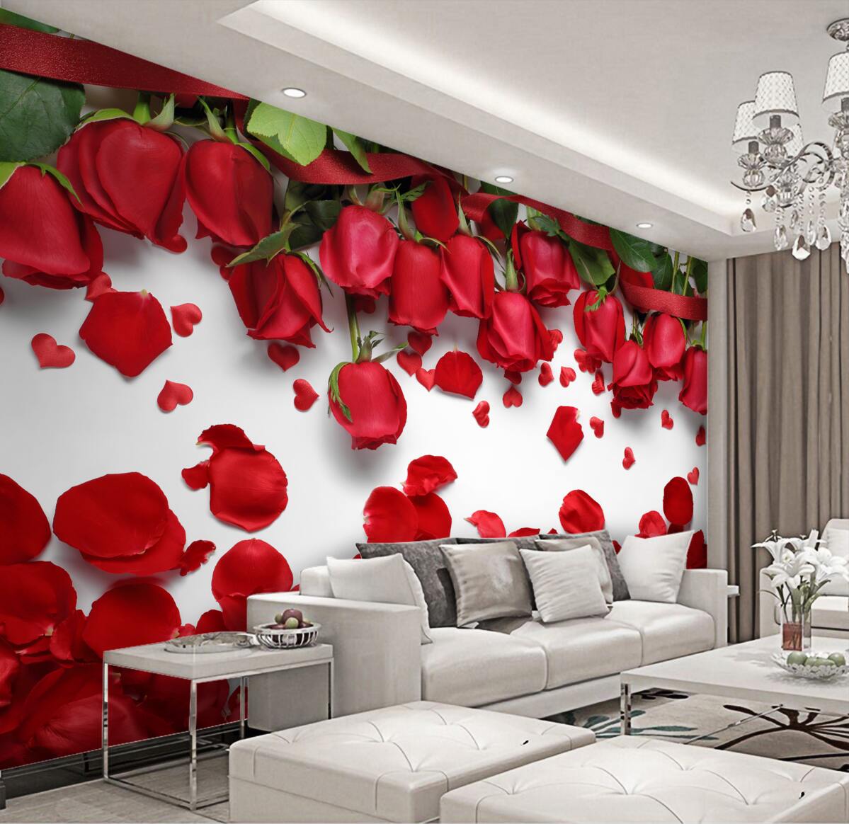 Fototapeta płatki opadają ze szkarłatnych czerwonych róż