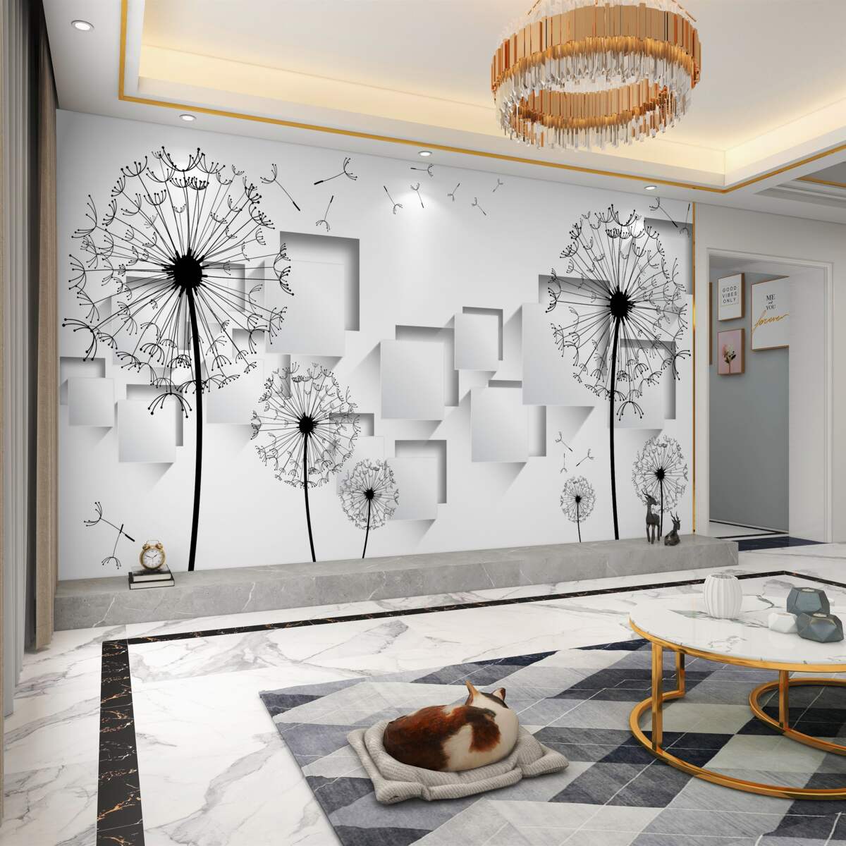 Fototapeta mniszek lekarski na tle pływających kostek