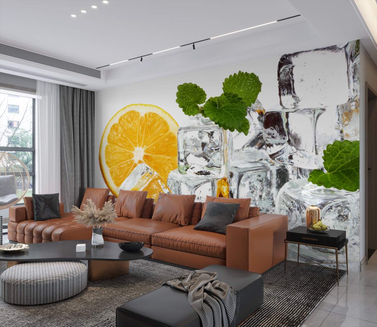 Fototapeta prostokątne kostki lodu i soczyste pomarańcze