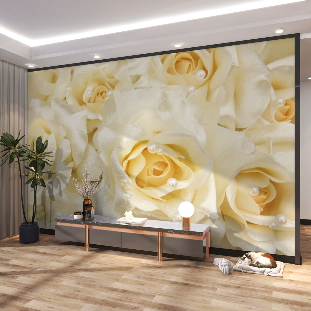 Fototapeta bukiet miękkich białych róż z żółtym środkiem