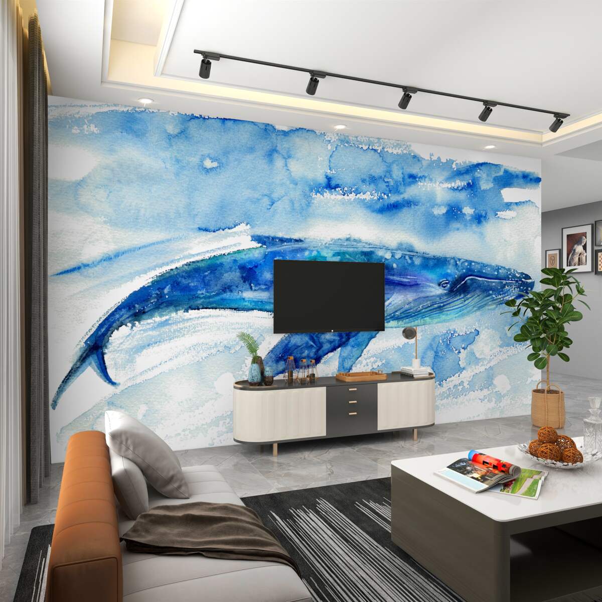 Fototapeta Akwarela z płetwalem błękitnym