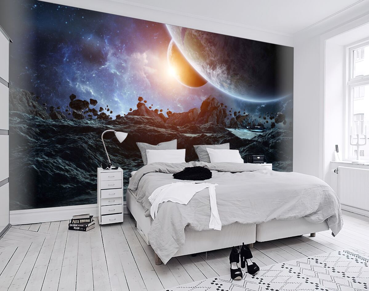 Fototapeta futurystyczny kosmiczny świat z planetami