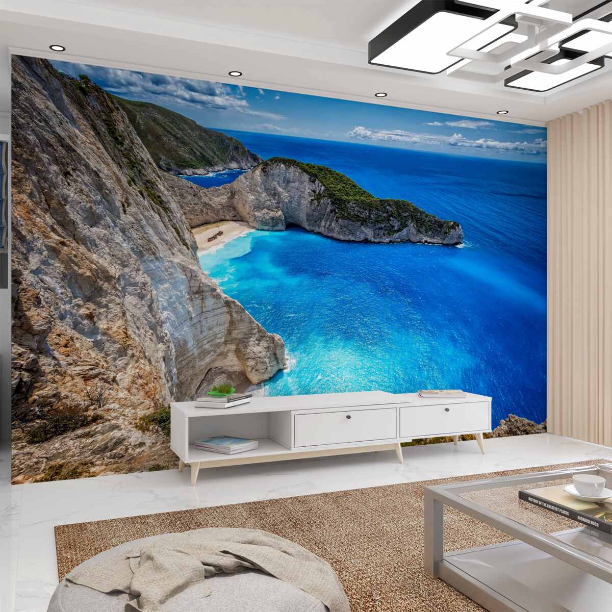 Fototapeta lazurowe wody i piaszczyste plaże u podnóża gór