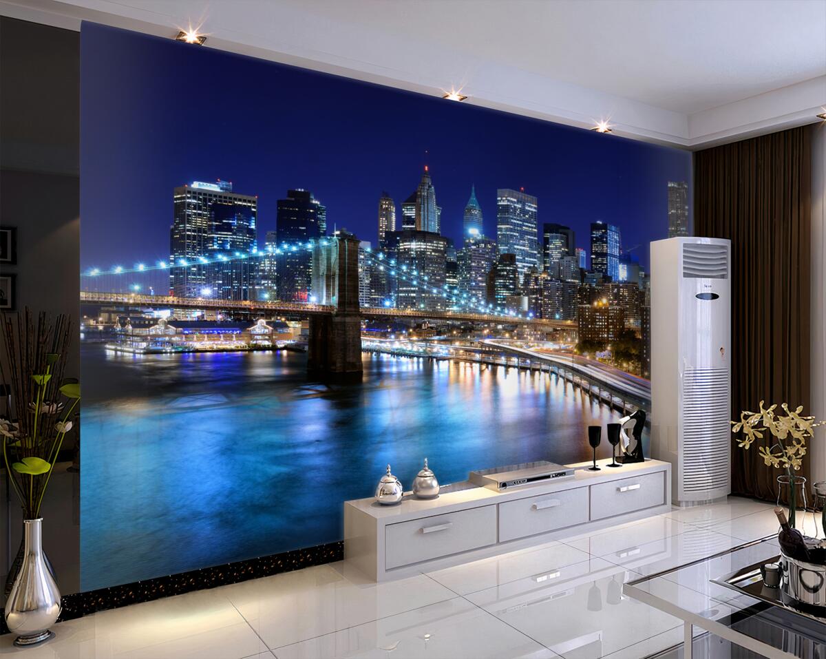 Fototapeta Molo na Manhattanie w nocy jest oświetlone