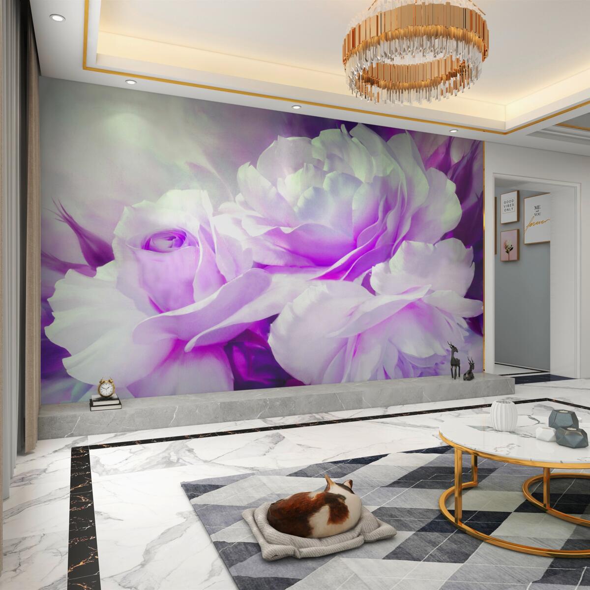 Fototapeta białe kwiaty z liliowymi odcieniami i błyskami