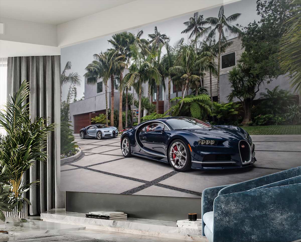 Fototapeta drogie samochody sportowe zaparkowane obok rezydencji