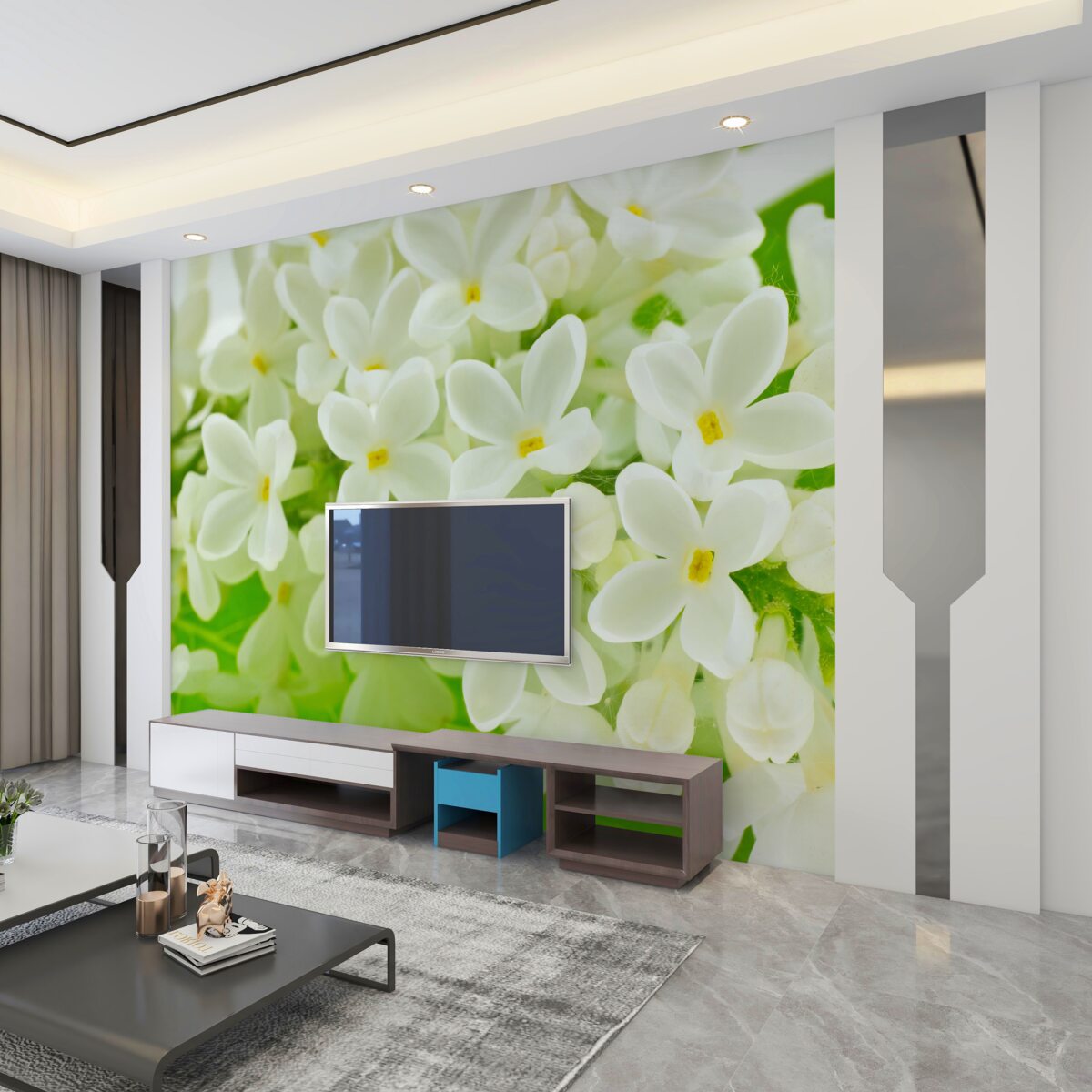 Fototapeta gęste białe kwiaty kwitnącego drzewa