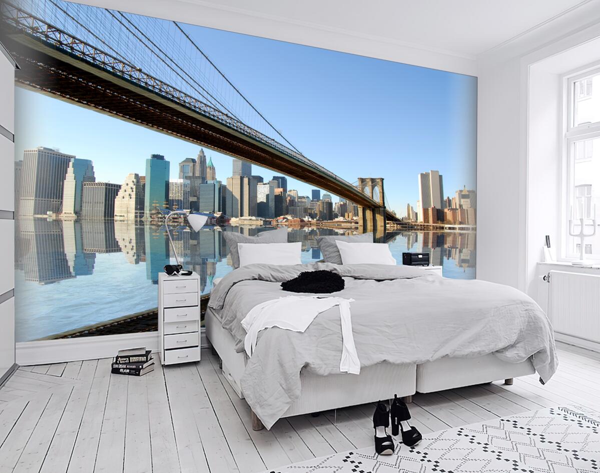 Fototapeta długi most do metropolii po drugiej stronie rzeki