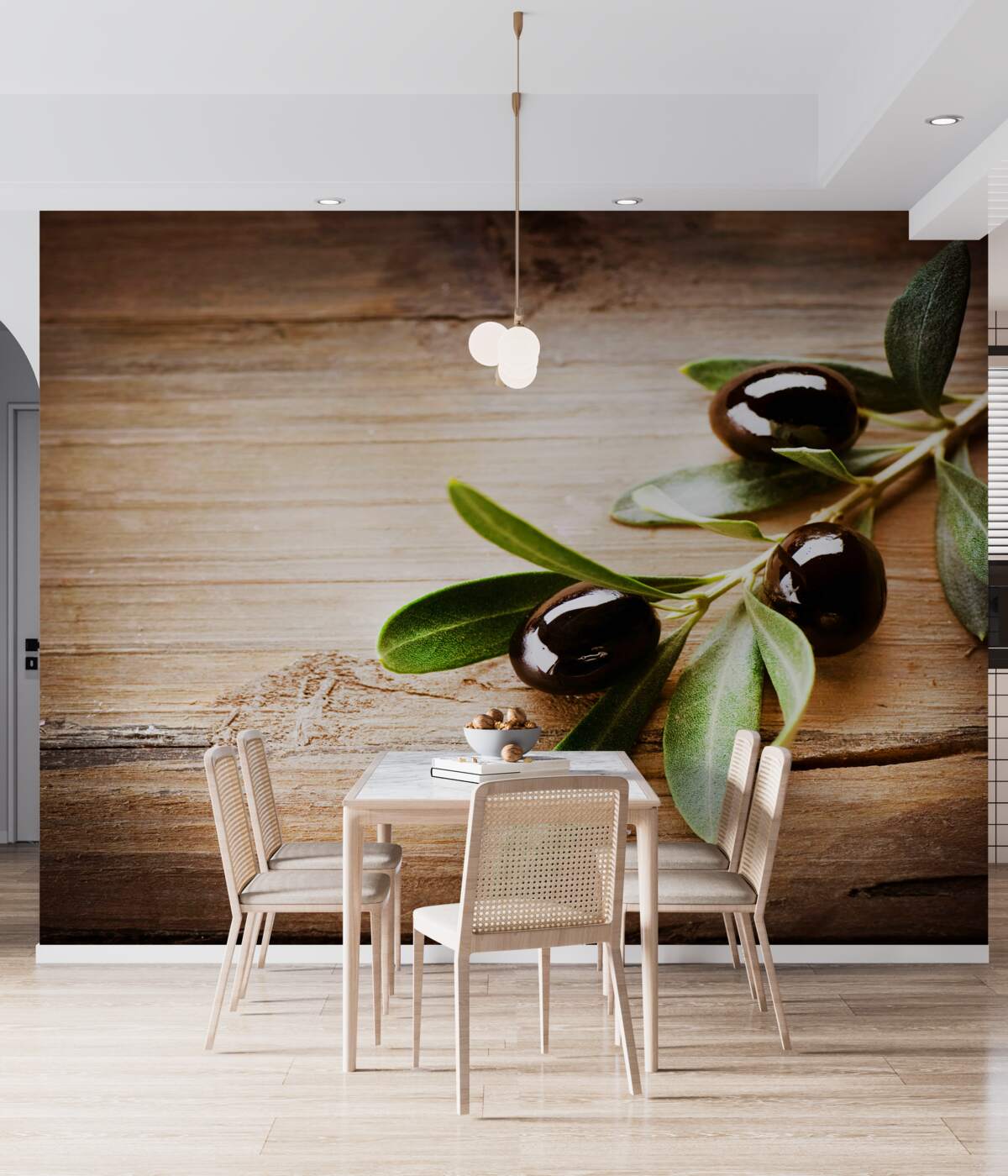 Fototapeta gałęzie z czarnymi oliwkami i zielonymi liśćmi