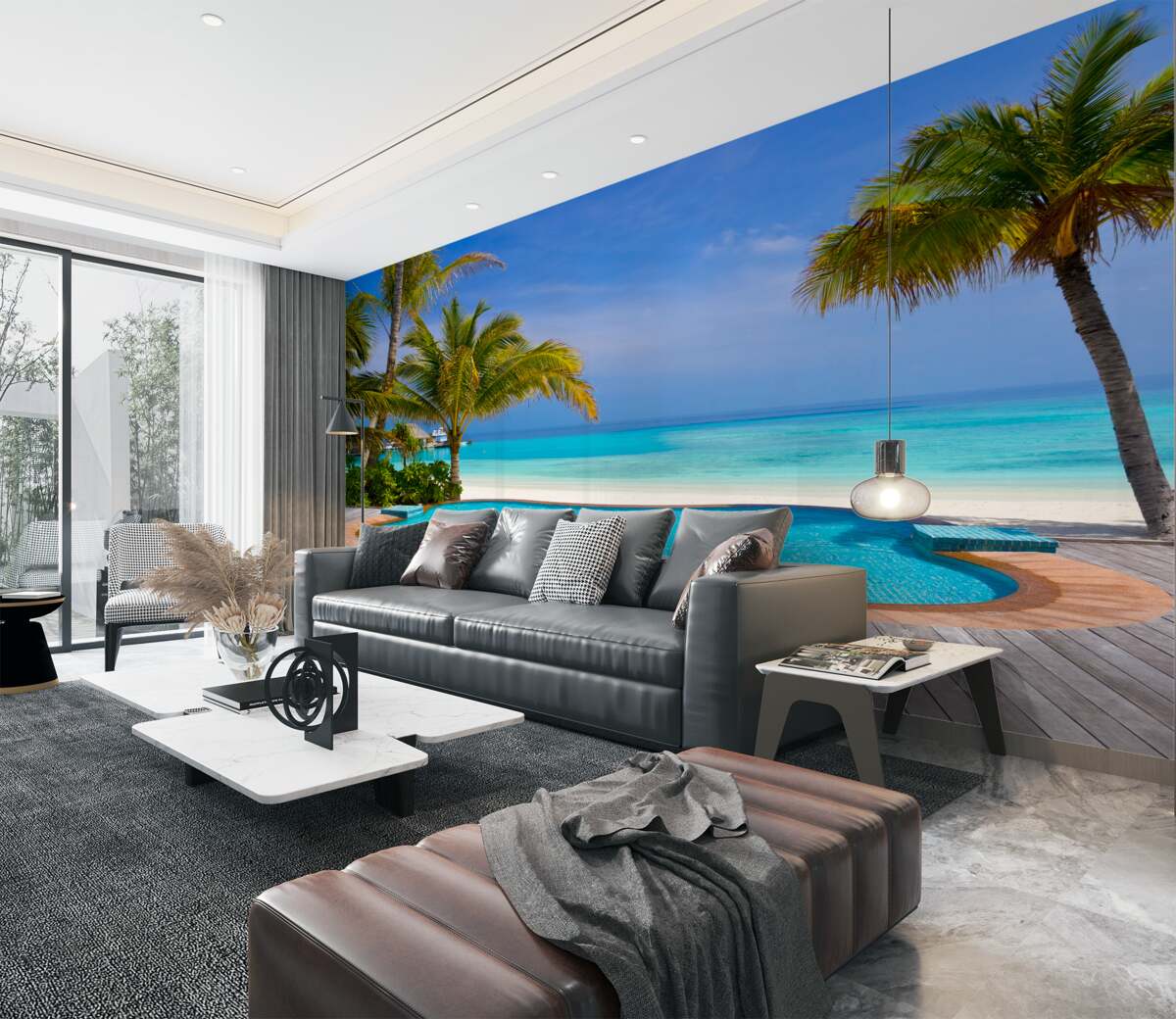 Fototapeta basen na wybrzeżu z palmami