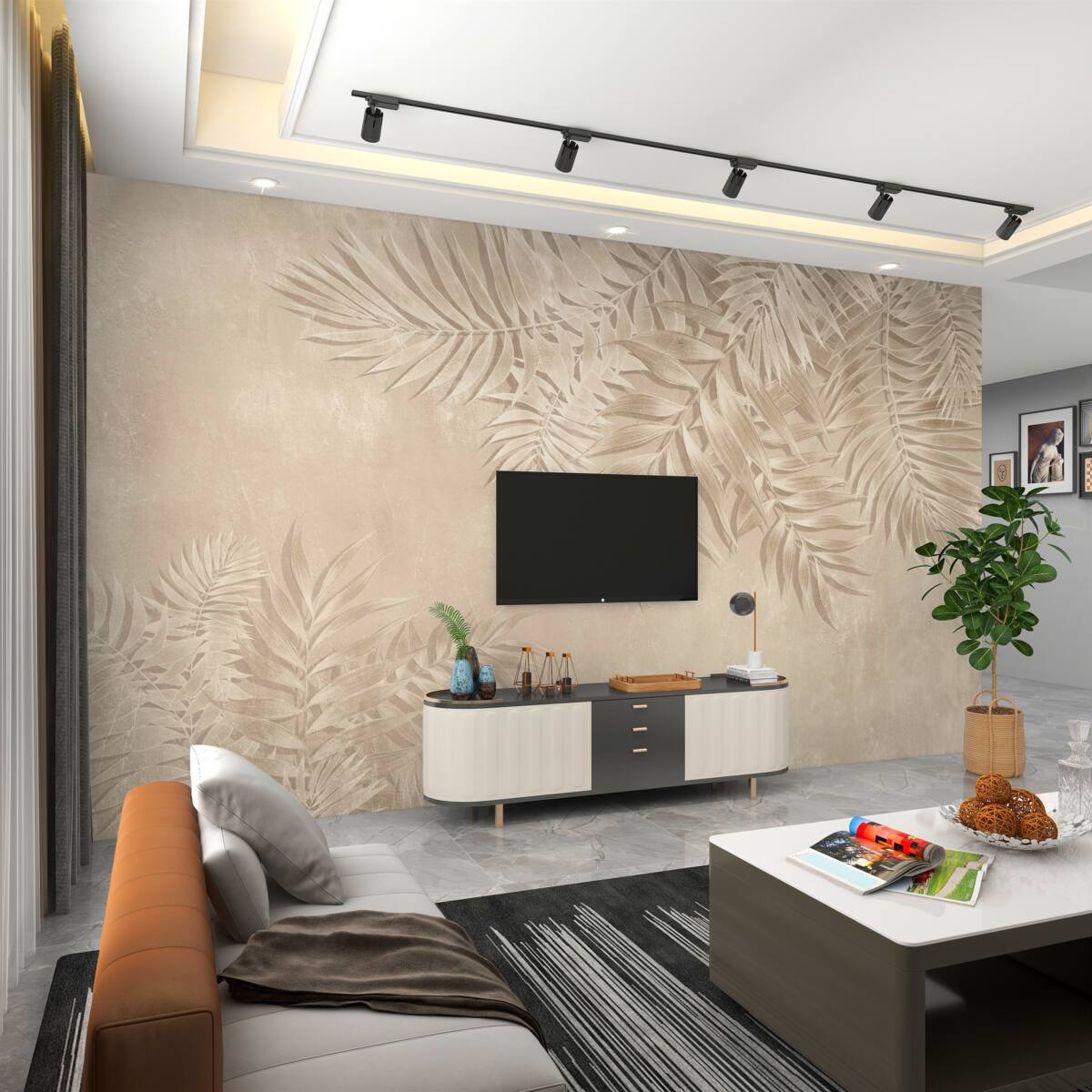 Fototapeta liście paproci i monstera na jasnym tle