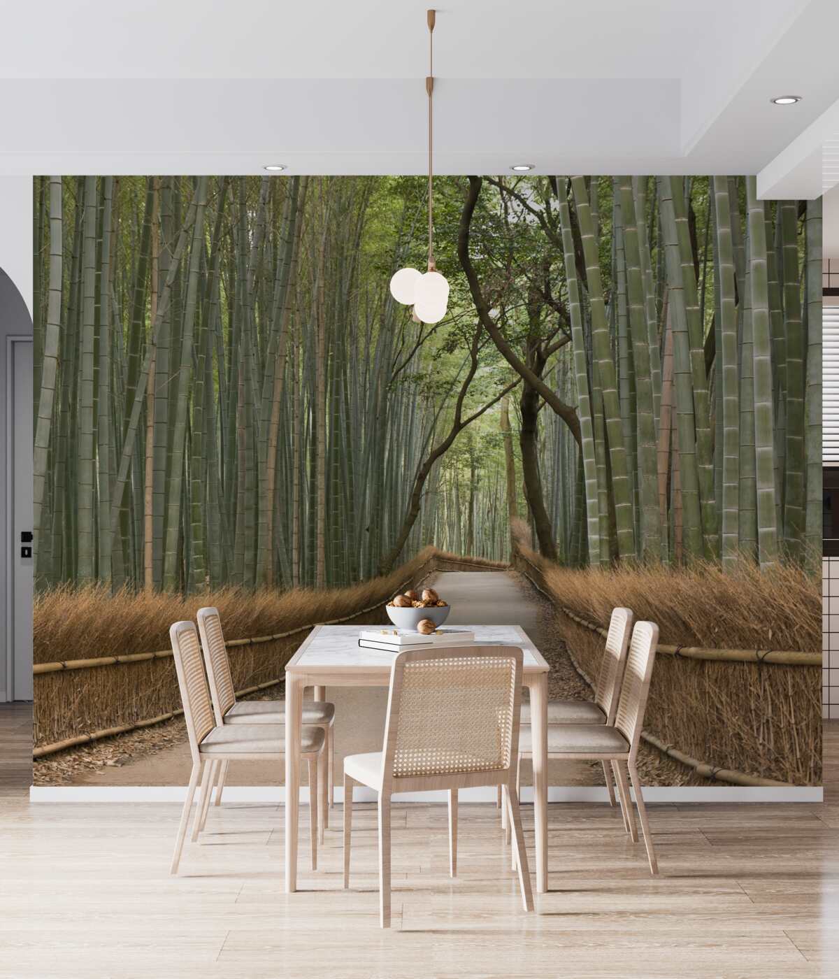 Fototapeta wąska, pusta ścieżka w bambusowym lesie