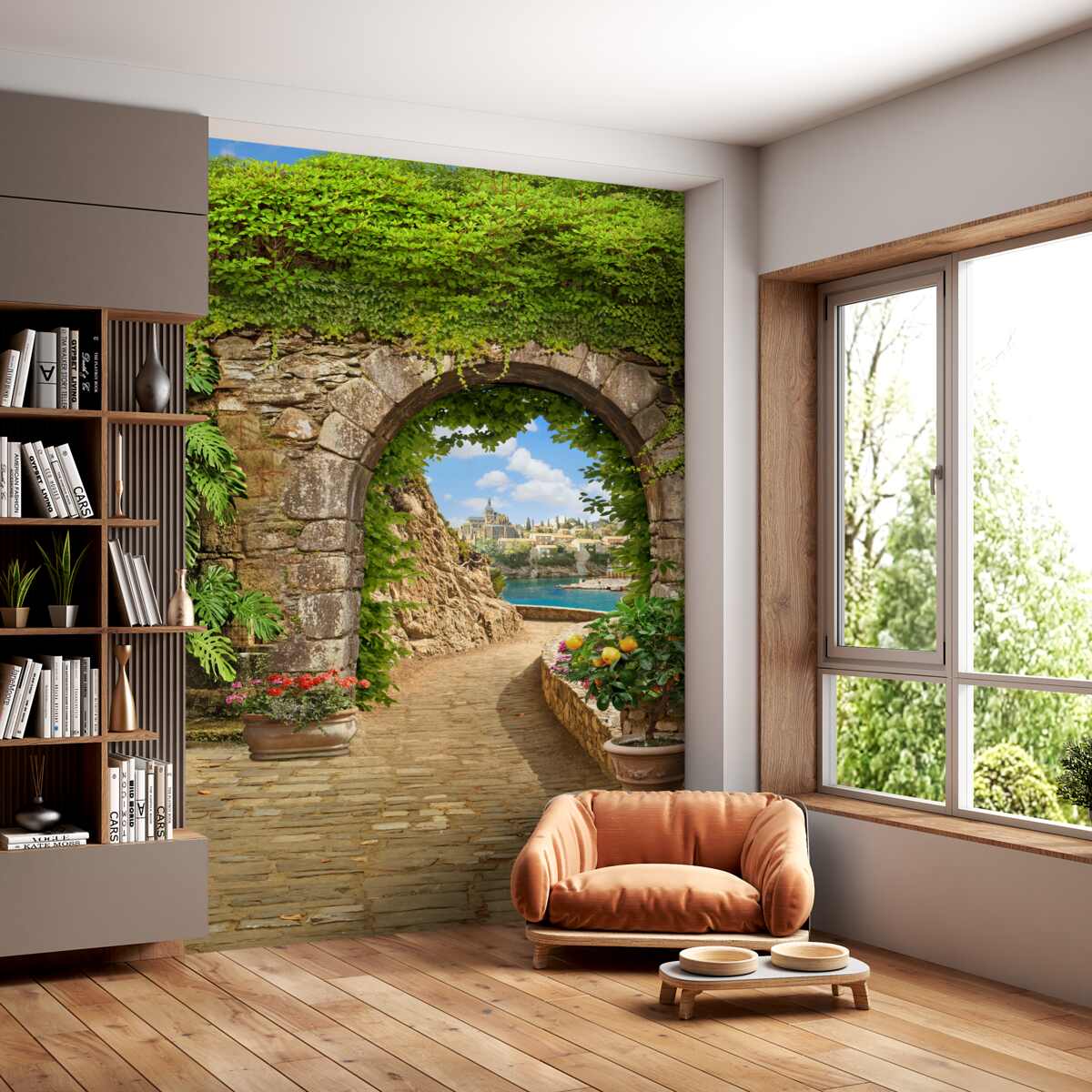 Fototapeta stary kamienny łuk pokryty zielenią