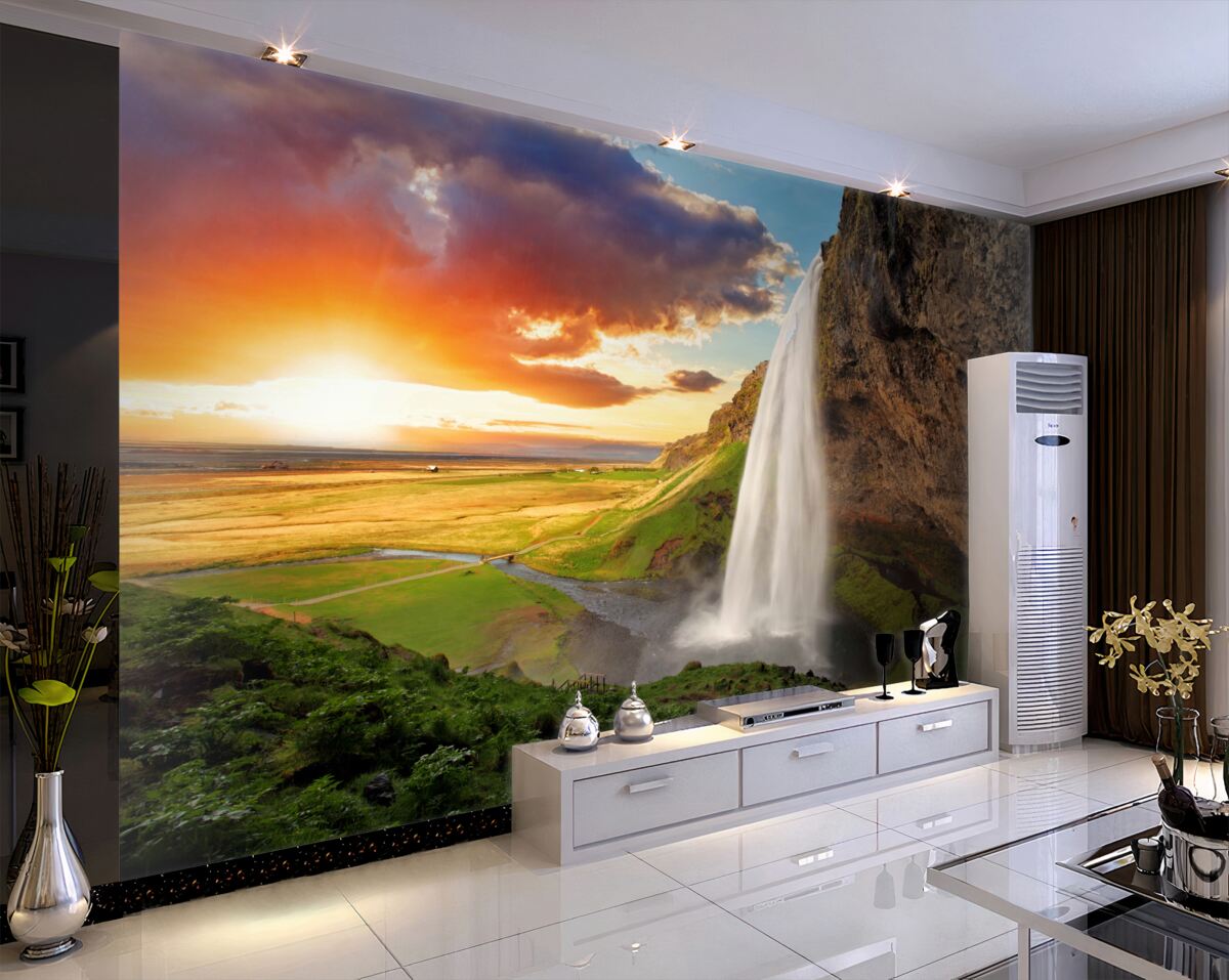 Fototapeta wysoki wodospad spada w lesie deszczowym