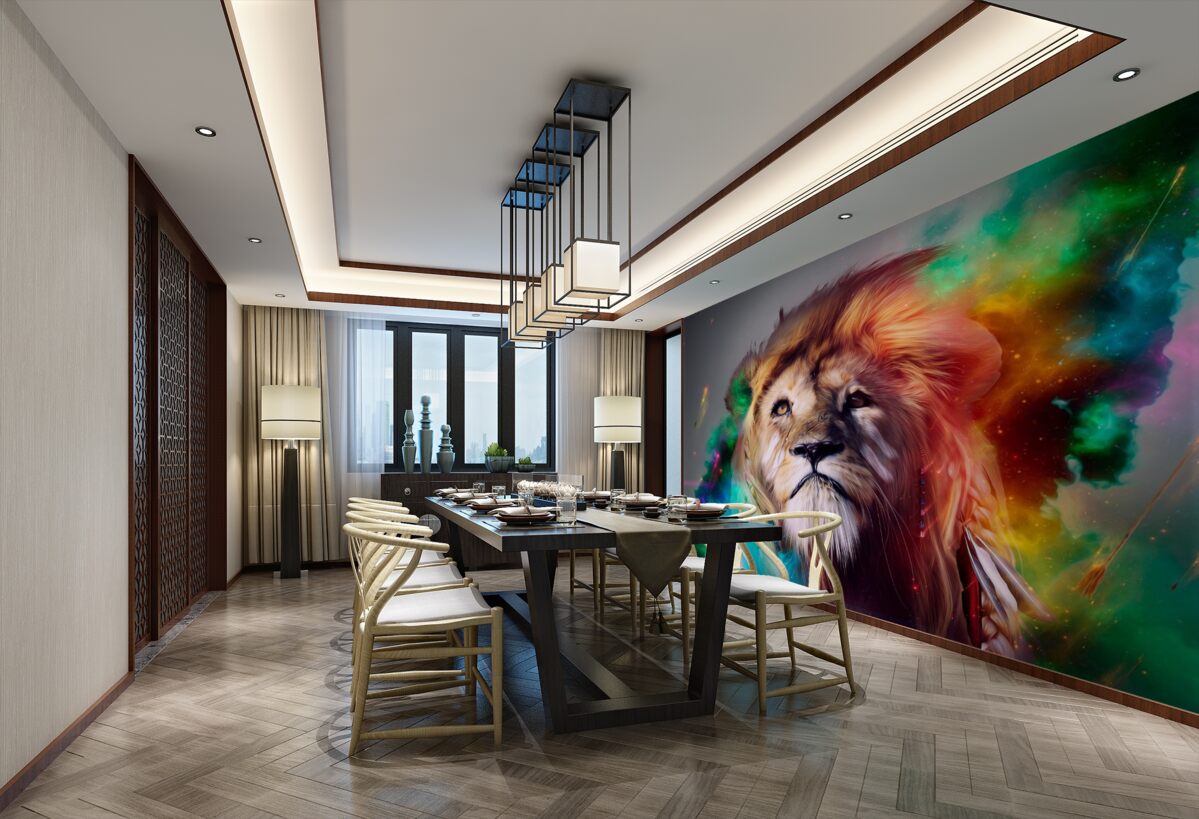 Fototapeta lew z piękną abstrakcją grzywy w jasnych kolorach