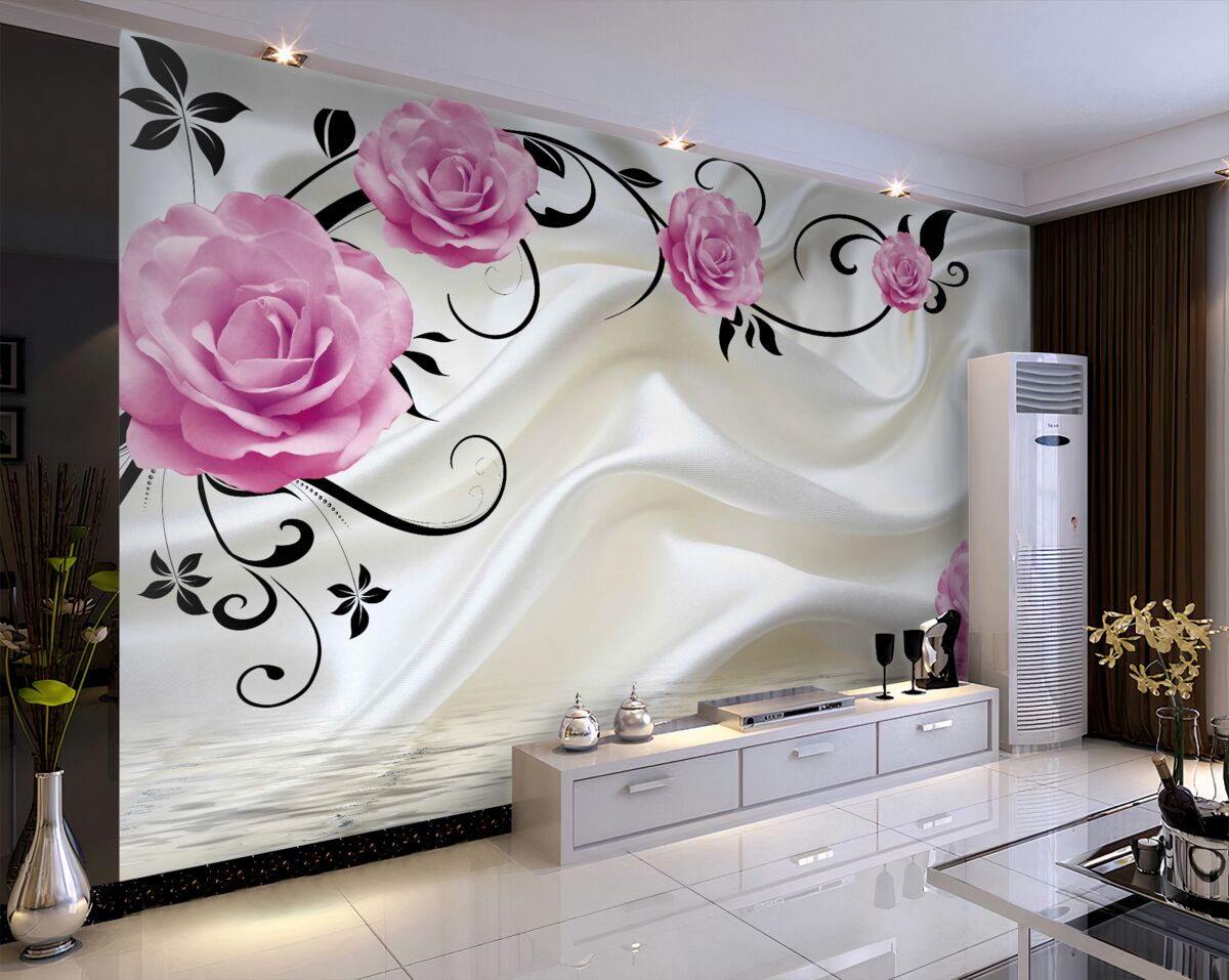 Fototapeta pąki bzu na czarnych gałęziach na jedwabiu