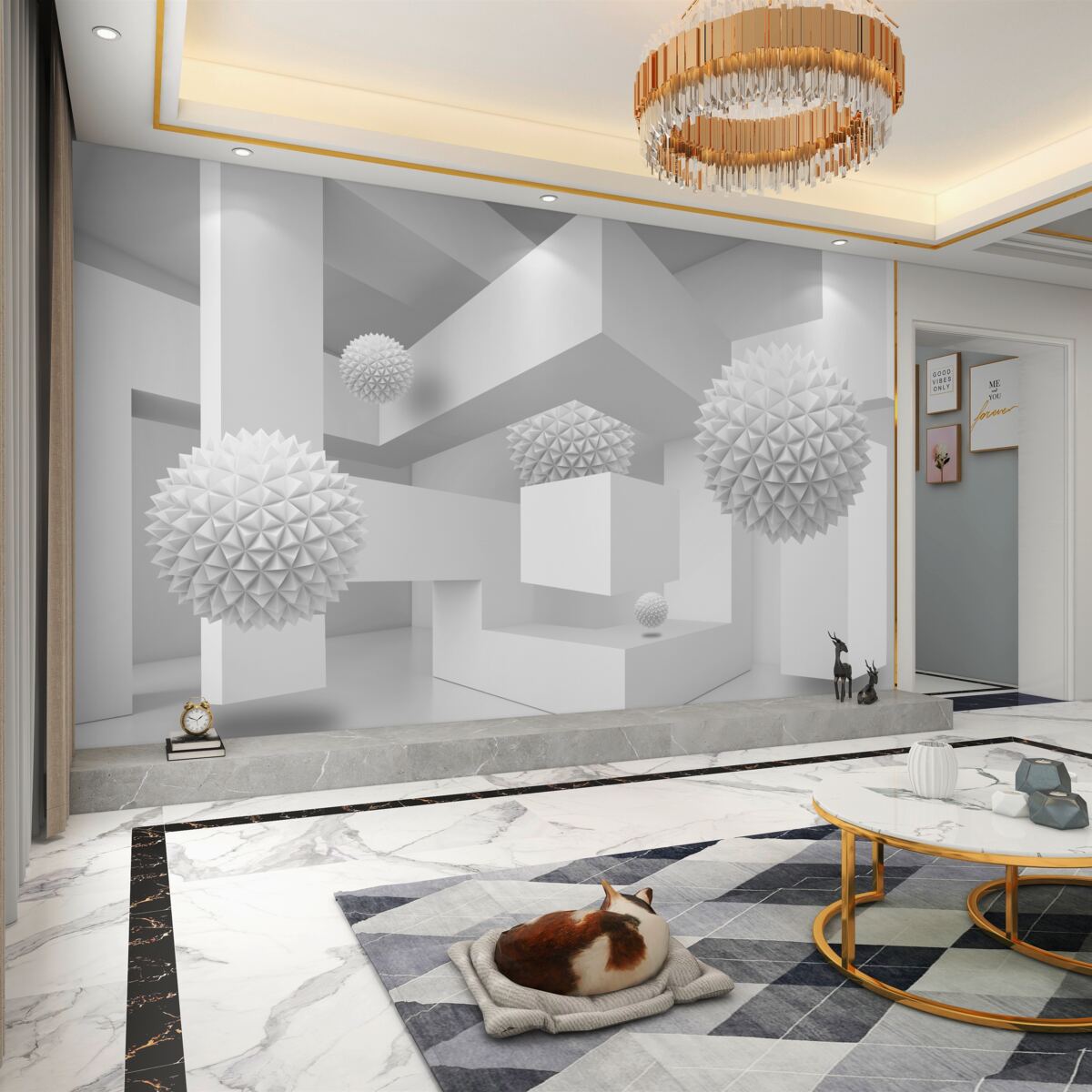 Fototapeta pływające spiczaste kule w abstrakcji geometrycznej