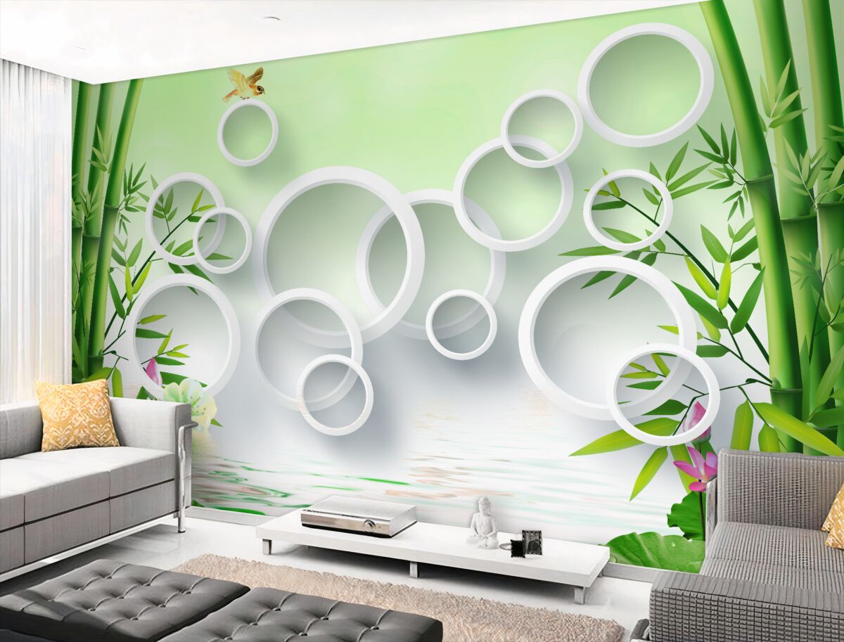 Fototapeta smukły zielony bambus i białe kółka