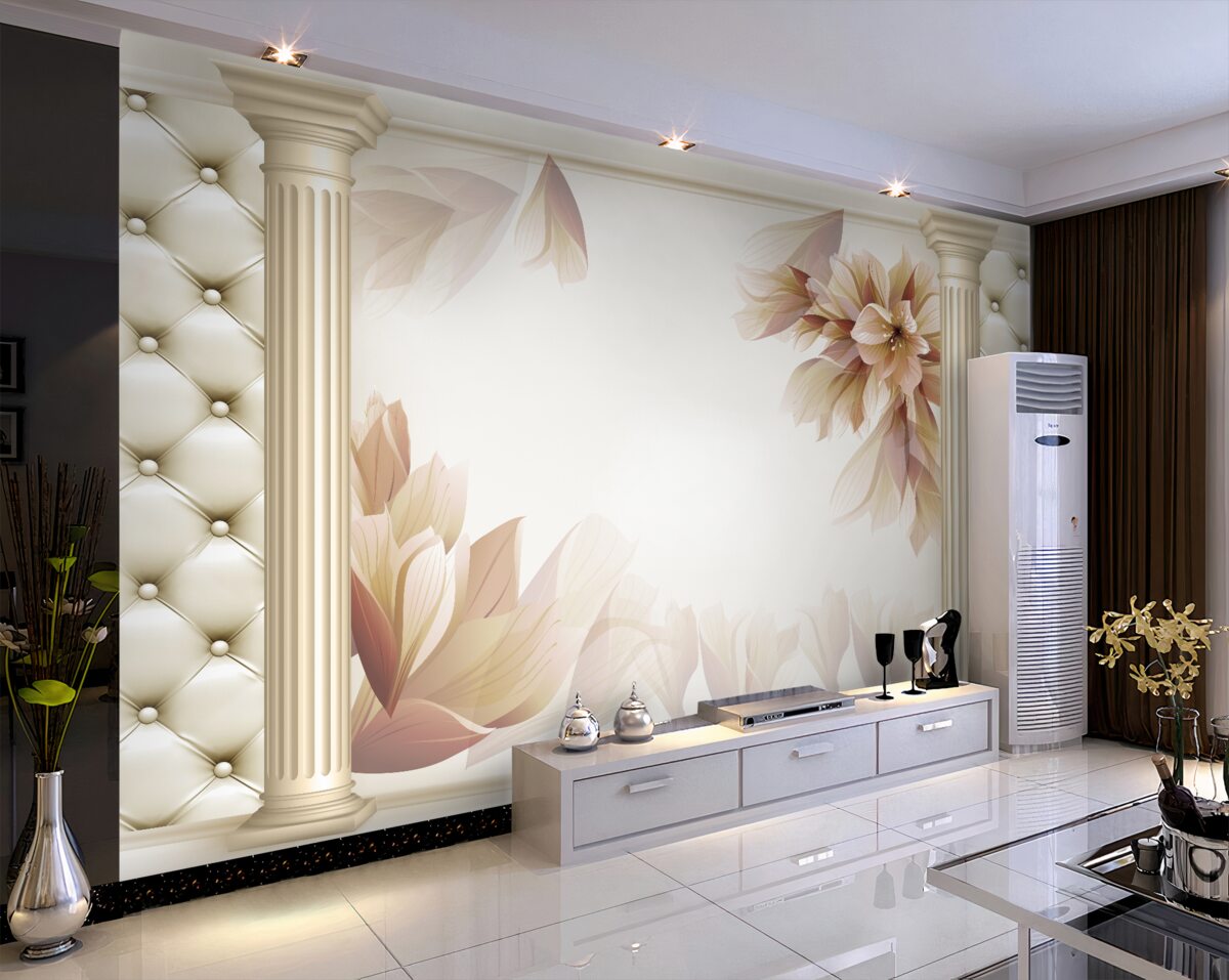 Fototapeta kwiaty w pobliżu wysokich kolumn