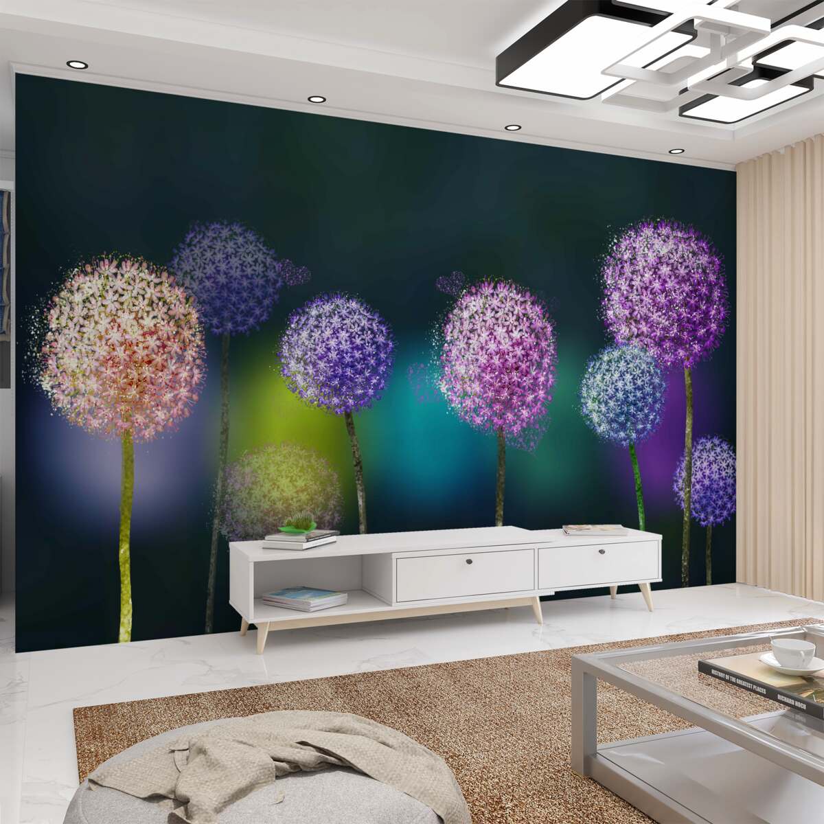 Fototapeta kolorowe mlecze w nocnej abstrakcji