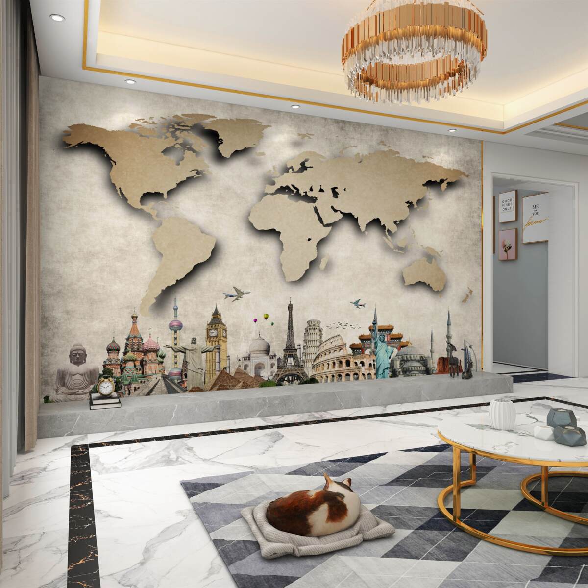 Fototapeta mapa świata oraz główne i główne atrakcje