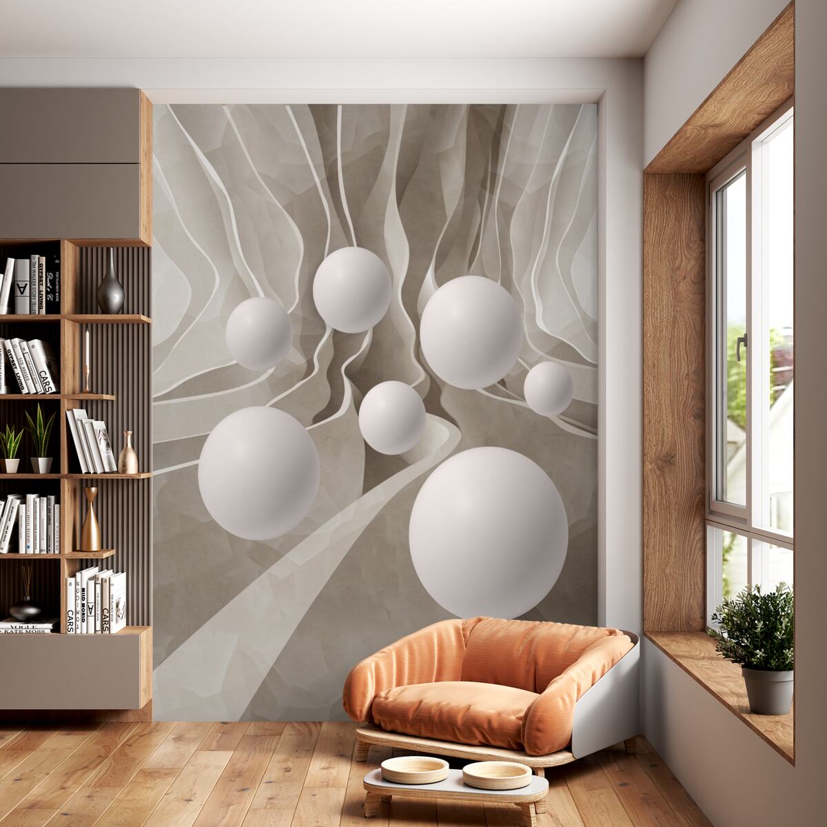 Fototapeta gładkie białe kulki w okrągłym tunelu