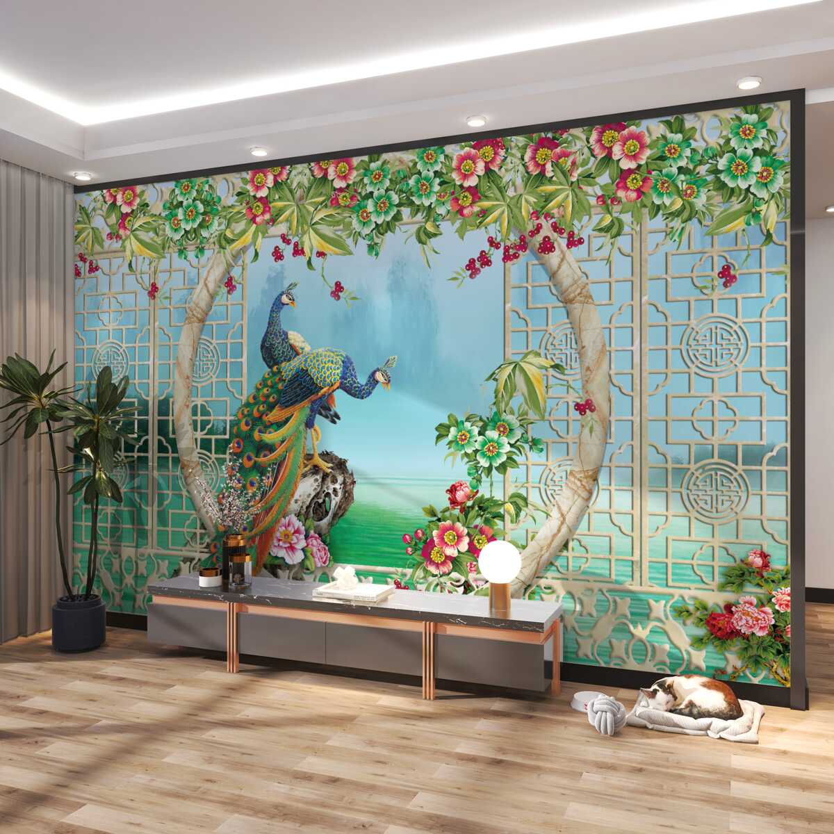 Fototapeta piękne bażanty na okrągłym łuku w pobliżu wody