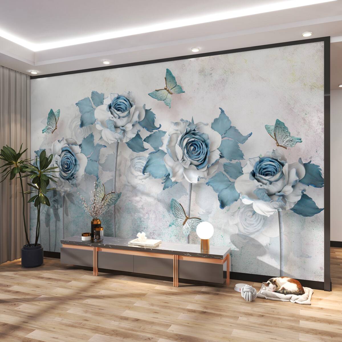 Fototapeta smukłe różyczki z tkaniny i kamienie motylkowe