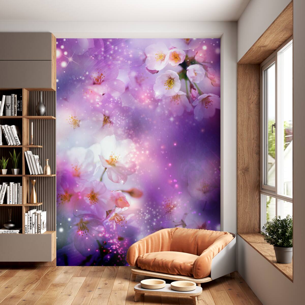 Fototapeta białe kwiaty na liliowej powierzchni