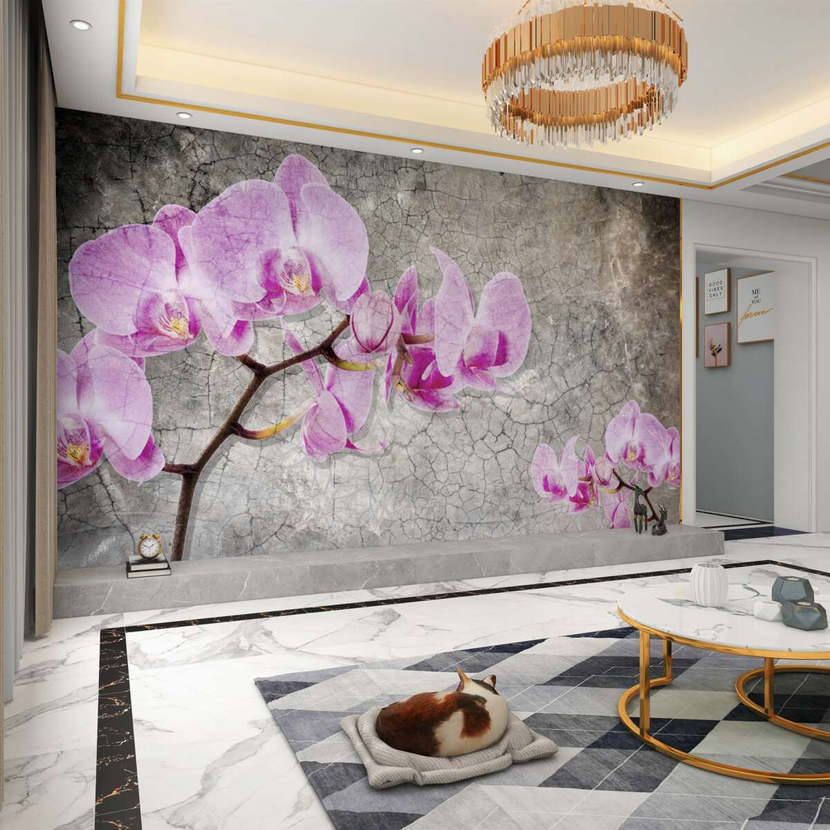 Fototapeta gałęzie liliowej orchidei na szarym tle